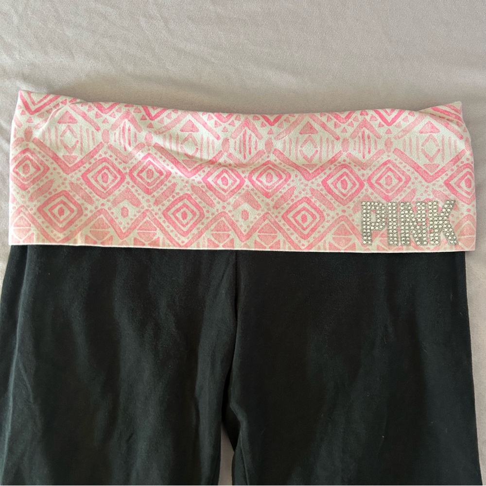 Pink Foldover Capri Leggings
